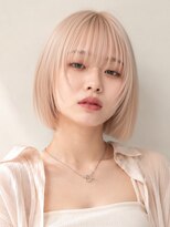 ロティー 天神(loty)&nbsp;ボブ ブリーチ ダブルカラー ハイトーン ミルクティーベージュ