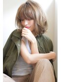 大人かわいいワンレンレイヤー大人ボブ厚めバング3Dカラー