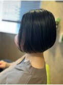 ワンレンボブ前下がりショート内巻きワンカール鎖骨ミディアム