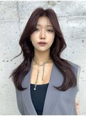 美髪カールピンクブラウン韓国ヘア/ロングレイヤーセミディ前髪