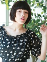 +animo吉川美南+ぱっつん前髪アッシュブラック切りっぱなしボブP
