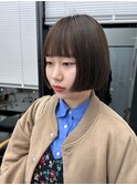黒髪/ボブルフ/小顔/ブラウンカラー/チョコレートブラウン
