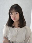 オリーブグレージュ薄め前髪顔まわりうすめ前髪ミディアムくびれ