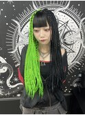 前髪残し　ツートーンブレイズ　黄緑