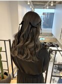 大人気！ドレスヘアハーフアップ◎ウェーブ巻き髪リボンヘア