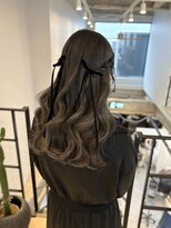 大人気！ドレスヘアハーフアップ◎ウェーブ巻き髪リボンヘア