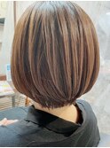 丸みショート ショコラブラウン ブリーチ無しカラー 20代30代