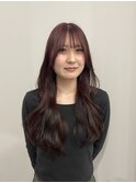 ピンクブラウンロング10代ブリーチなしダブルカラー