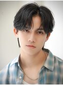 韓国マッシュカルマパーマコンマバングセンターパート黒髪ウルフ