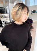 ハイトーンショートボブ バレイヤージュ ケアブリーチ 髪質改善