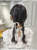 パーティーヘア編みおろしツインテール