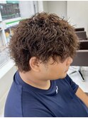 ダークアッシュニュアンスパーマ韓国マッシュベリーショート