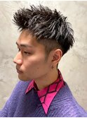 刈り上げ ツーブロック アップバング 束感ショート 黒髪