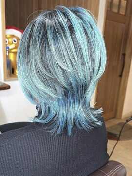 ブレイズヘアー(BLAZEhair) 【艶感バツグン】ターコイズブルーバレイヤージュ×ブリーチ２回