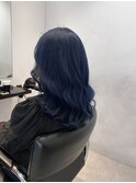 暗髪　ブリーチあり　ネイビーブルー　ブルーグレージュ