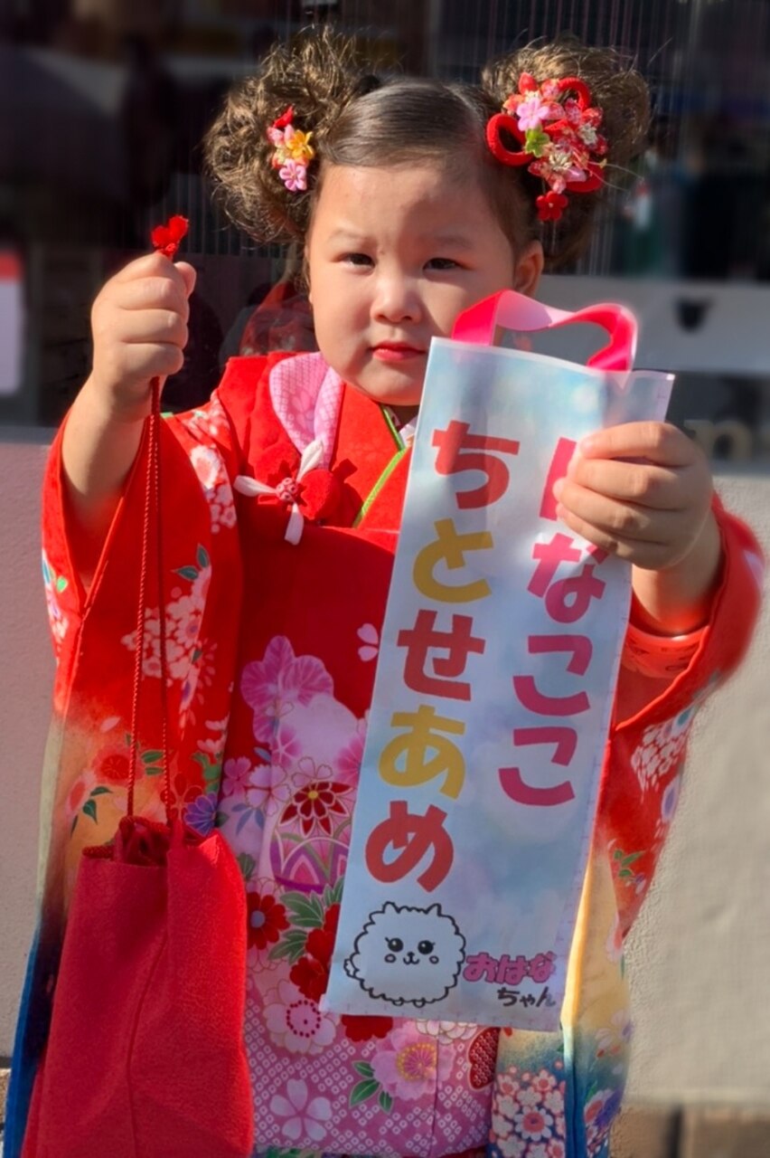 七五三3歳 ヘアセット着崩れしない ツインお団子 水戸 大工町