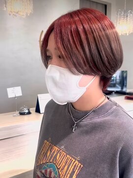 アース コアフュールボーテ ふじみ野店(EARTH coiffure beaute) レッドグレージュ_ルーツデザインカラー_ハイトーン_ショート