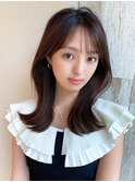 デジタルパーマ前髪パーマ韓国くびれミディアムチェリーブラウン