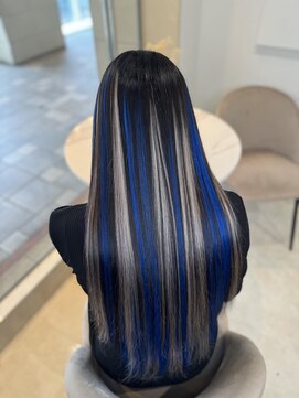 ミルクティー(Milk TEA) 青とシルバーのエクステ40本