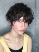 ウェーブパーマ丸みショート小顔透明感ショコラブラウン
