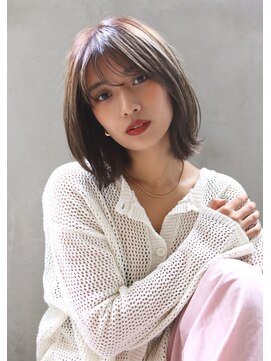 ザ キャンバス ミヤザキツネヒサ(THE CANVAS 宮崎恒久) 【CANVAS】ハイライト_Aラインボブ_グレージュカラー