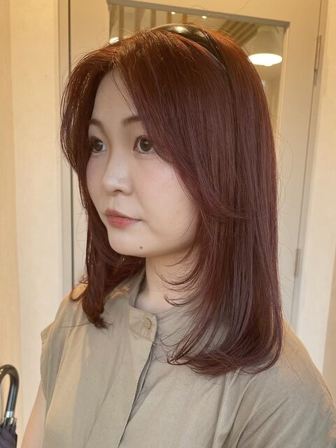 ピンクブラウン　艶髪　髪質改善　韓国風　顔まわり　顔周り