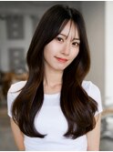 薄めバングが可愛いこなれ韓国ヘア