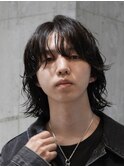 メンズミディアムウルフカットメンズロング緩めスパイラルパーマ