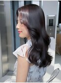 1092透明感黒髪シアーグレージュふんわりカールシースルーバング