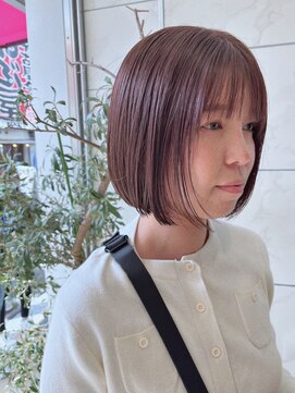 ハク アトリエ(HaKU atelier) ぱつっと切りっぱなしボブシースルーバングピンクブラウン