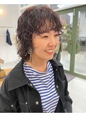 ミディアムウルフ　ウェーブパーマ