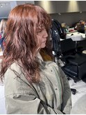 ウェーブパーマと明るめブラウン