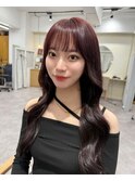 韓国ブリーチなし美髪ワインレッド×大人イメチェンワイドバング
