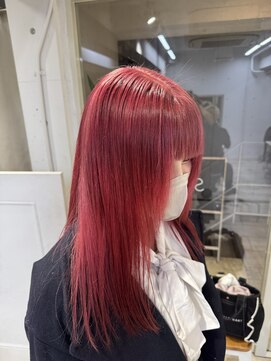 シーン(seen) レッドカラー赤髪ダブルカラーケアブリーチハイトーン 忠願寺