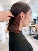 インナーカラーレッド切りっぱなしミディアムボブ＊暖色カラー