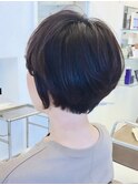 ショートヘア毛先パーマことりベージュ黒髪ウォーターフォール