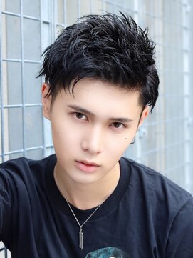 ネイビー(NAVY) アップバング グリース ツーブロック メンズ 30代 ビジネス