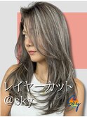 髪質改善縮毛矯正韓国風レイヤーカットダブルカラーベージュ