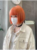 ミニボブ　ボブ　オレンジカラー　パッツン　前下がり