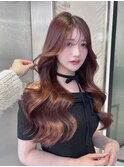 オレンジブラウン×小顔レイヤー×韓国風巻き×髪質改善