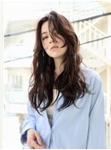 かきあげバング/外国人風ウェーブ/ウェットヘア/暗髪/センター南