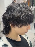 渋谷波巻きパーマメンズカットルーズパーママッシュウルフヘア
