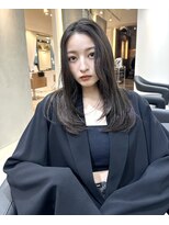 前髪ありこなれミディイメチェンウェーブパーマアンブレラカラー