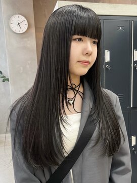 テトヘアー(teto hair) ロングレイヤーウルフ 黒髪パッツンワイドバング