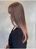 グラデーションカラーイメチェンハイトーンピンクベージュロング