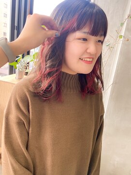 テトヘアー(teto hair) インナーカラーフェイスカラー赤髪レッドカラーオレンジチェリー