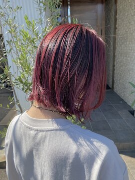 サニー サイド(Sunny Side) ワインレッドバレイヤージュボブ♪