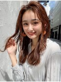 大人かわいいフェザーバング艶ロングテラコッタカラー吉祥寺30代