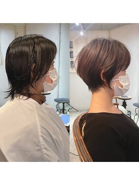 髪質改善と縮毛矯正の専門店 サンティエ(scintiller) 大人綺麗な小顔襟足スッキリショートボブ　30代40代50代