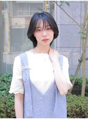 シースルーバングうざバング黒髪ショートボブ